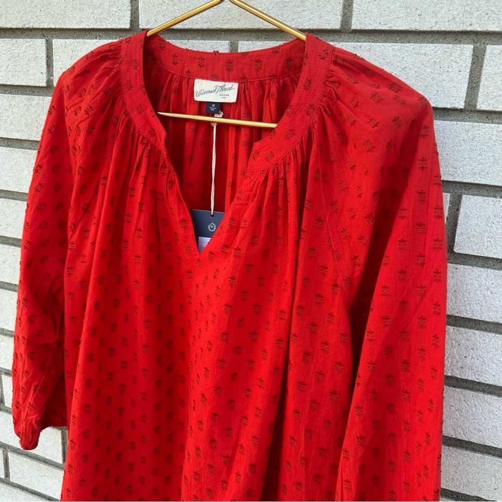 Universal Thread Cherry Red Swiss Dot Peasant Blo… - image 2